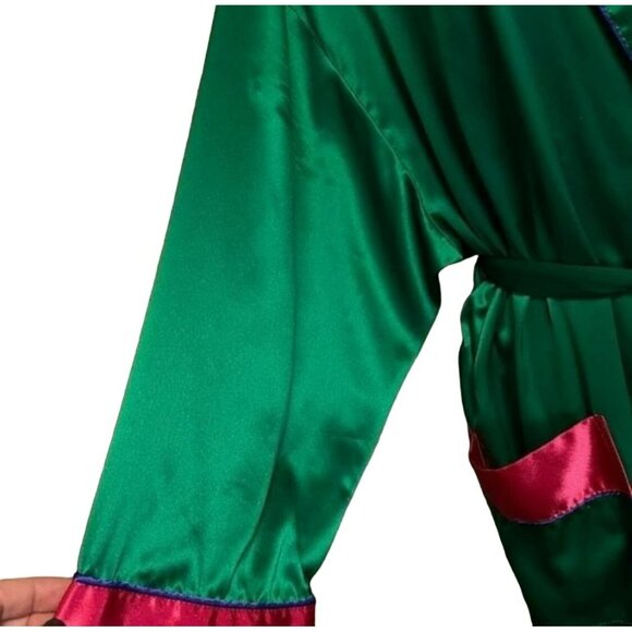 Vintage Victorias Secret Emerald Green & Pink Satin Robe Kimono Style M - Picture 6 of 10